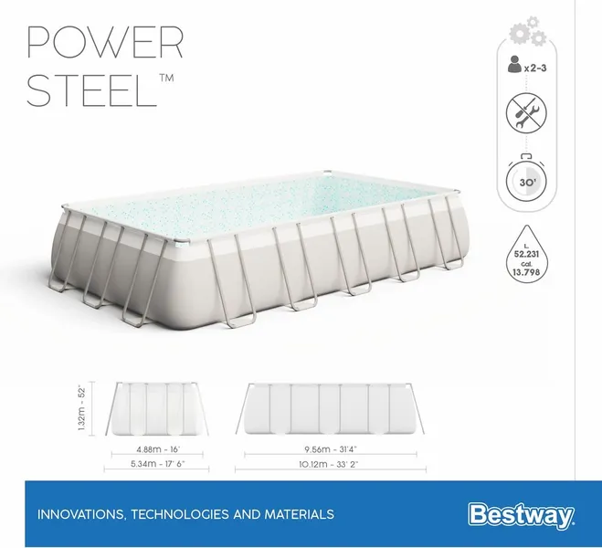 Bestway Power Steel Rectangular Zwembad - 956 X 488 X 132 Cm - Met Zandfilterpomp En Accessoires - Afbeelding 8